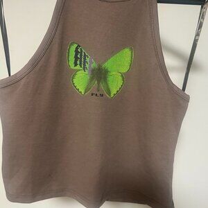 Fabletics Light Brown Tank Top with Butterfly